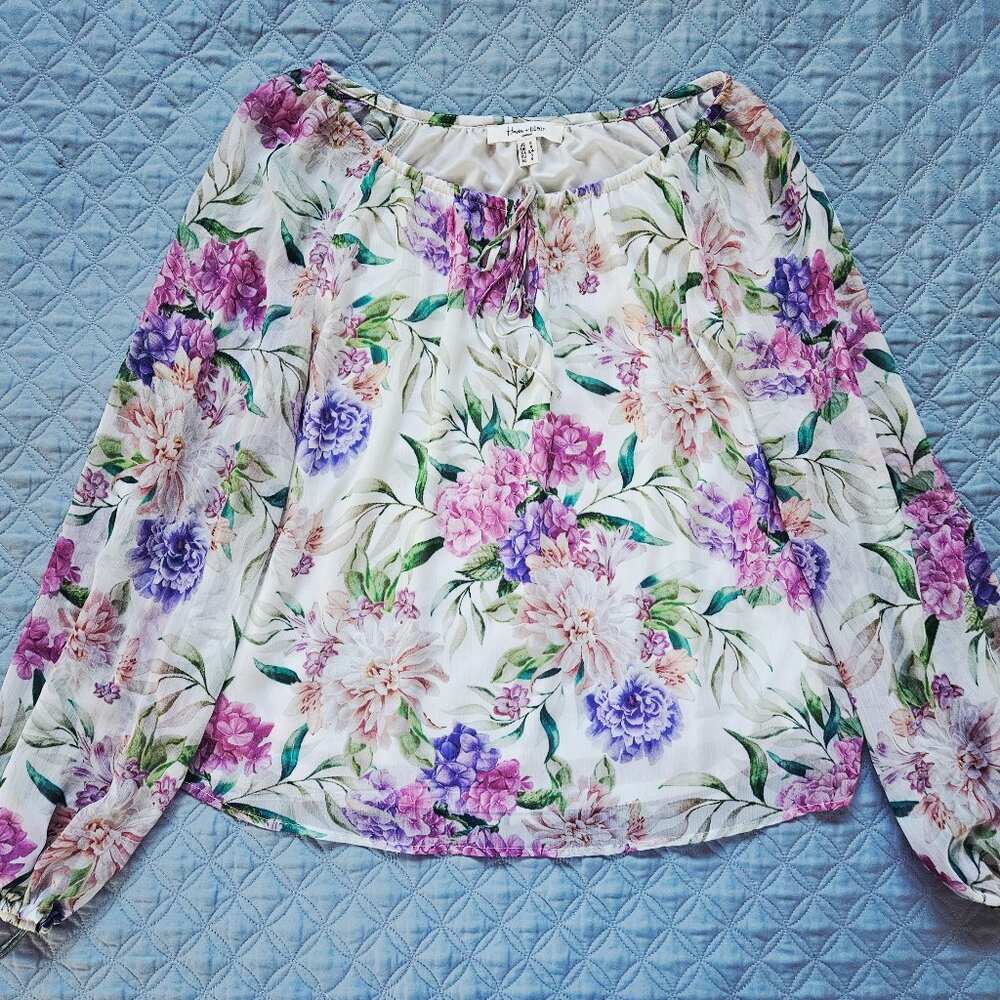Haver Blair Women's Chiffon Blouse with Floral Print Long Sleeve Size S